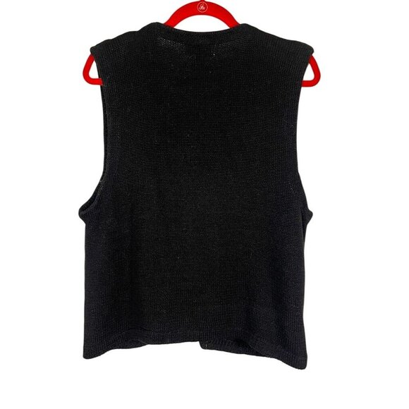 Retro Floral Sweater Vest L Black Beaded Sequin Classic Chic Preppy Old Money - Picture 9 of 12